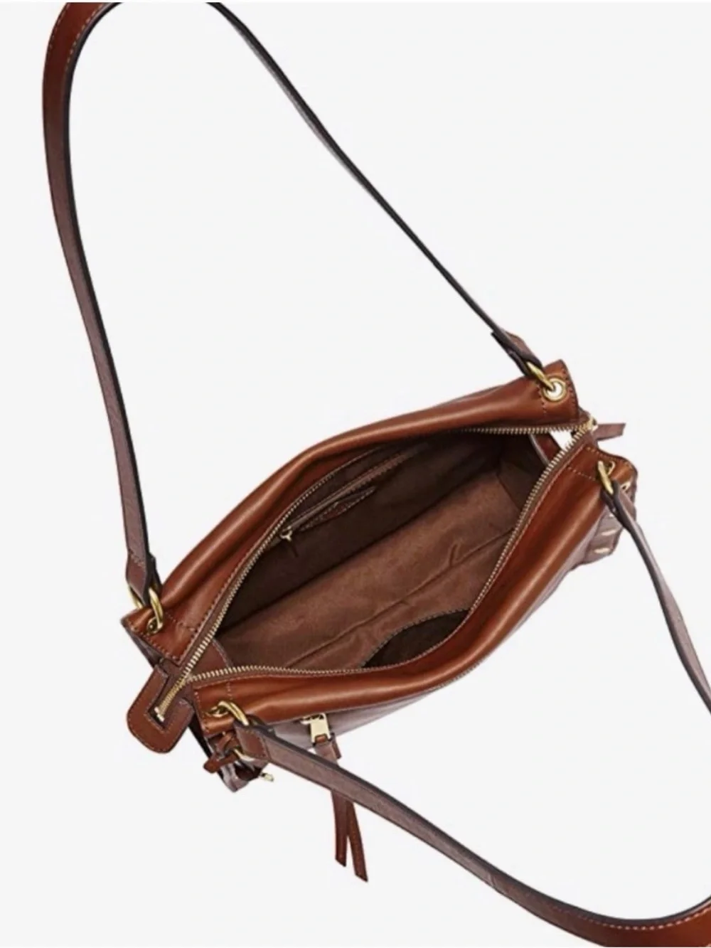 Fossil Allie Brown Leather Satchel Shoulder Bag Handbag ZB7896213 $198